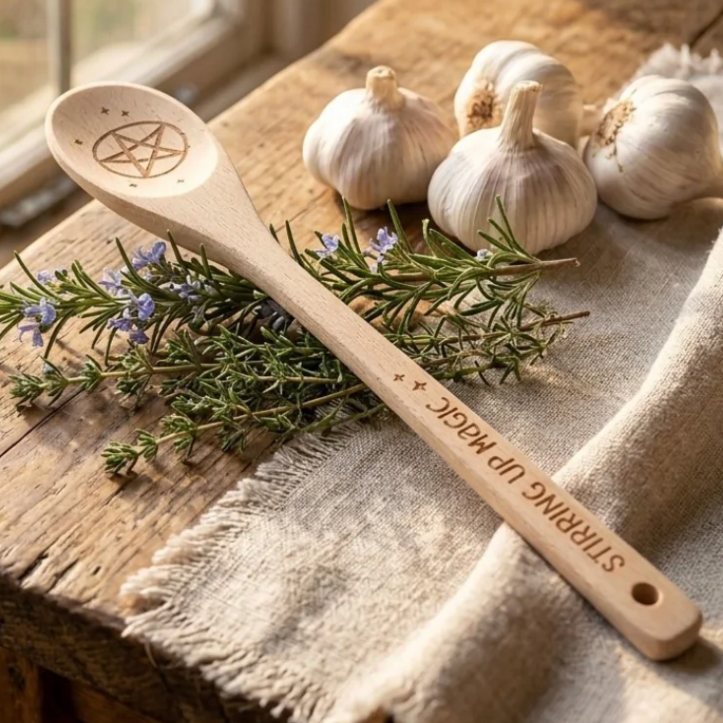 Stir up magic kitchen witch wooden spoon