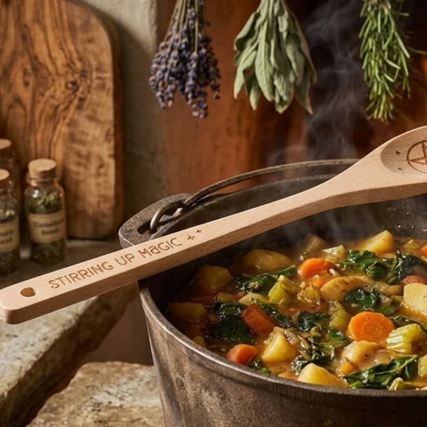 Stir up magic kitchen witch wooden spoon