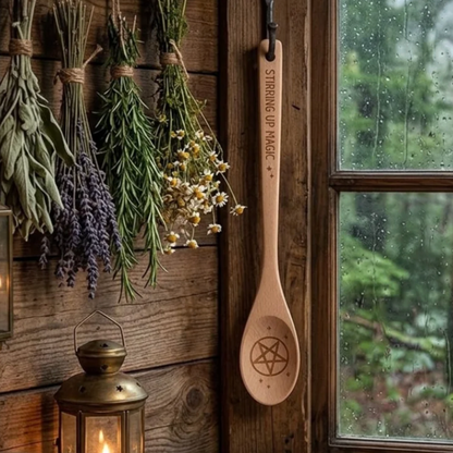 Stir up magic kitchen witch wooden spoon