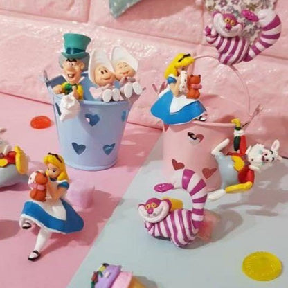 Alice in wonderland mini cake topper / plant pot hanger gnome figure toy set