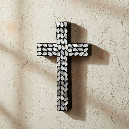 Capiz shell inlay wall tile cross