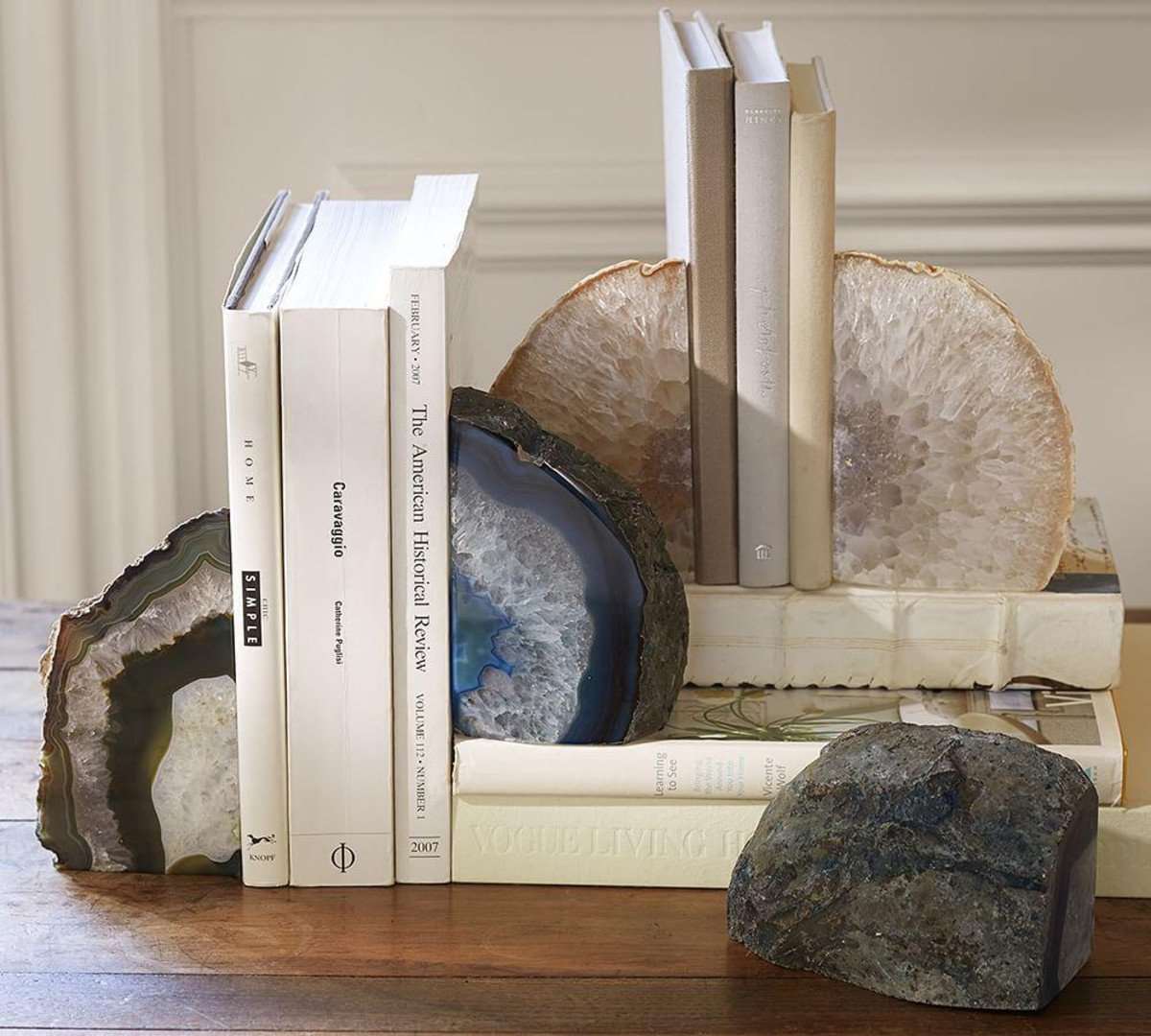 Agate quartz crystal geode stone bookends - various colours