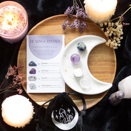 Sleep crystal set & moon trinket dish