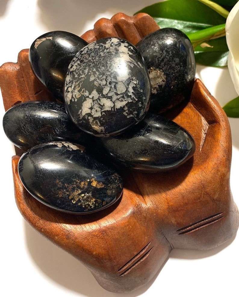 Black tourmaline crystal palm stone