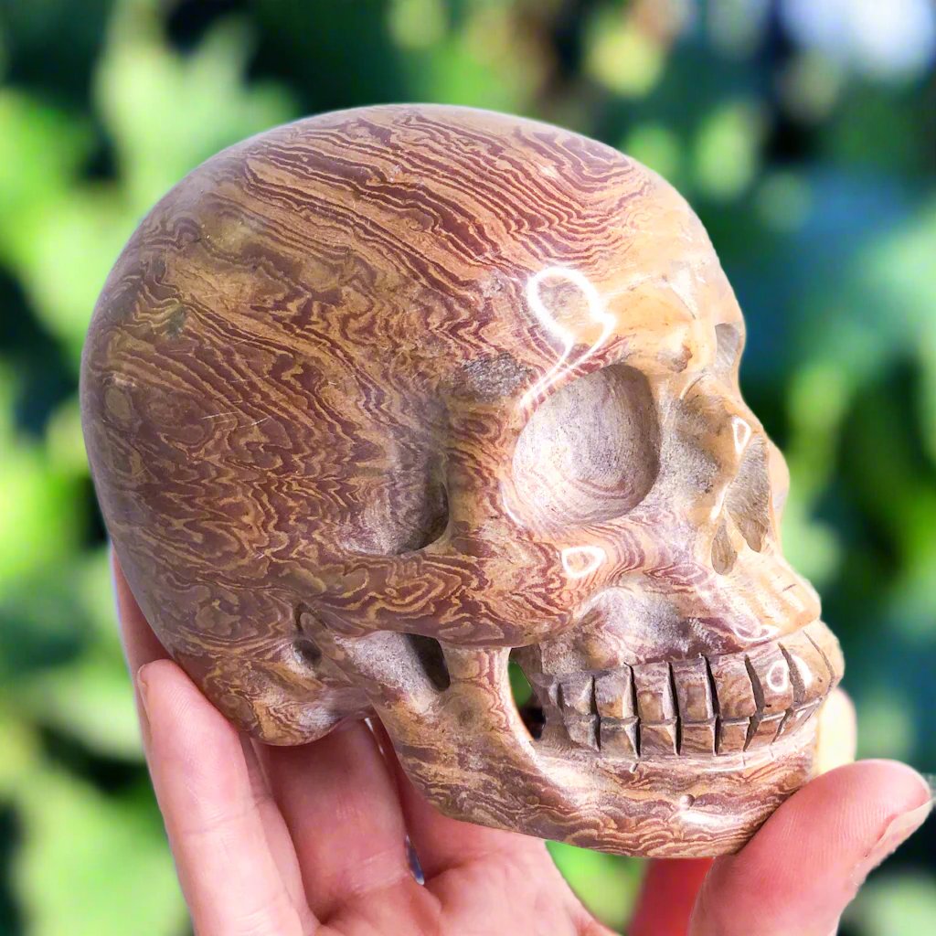 Jasper crystal skull hand carved statue XL 950g