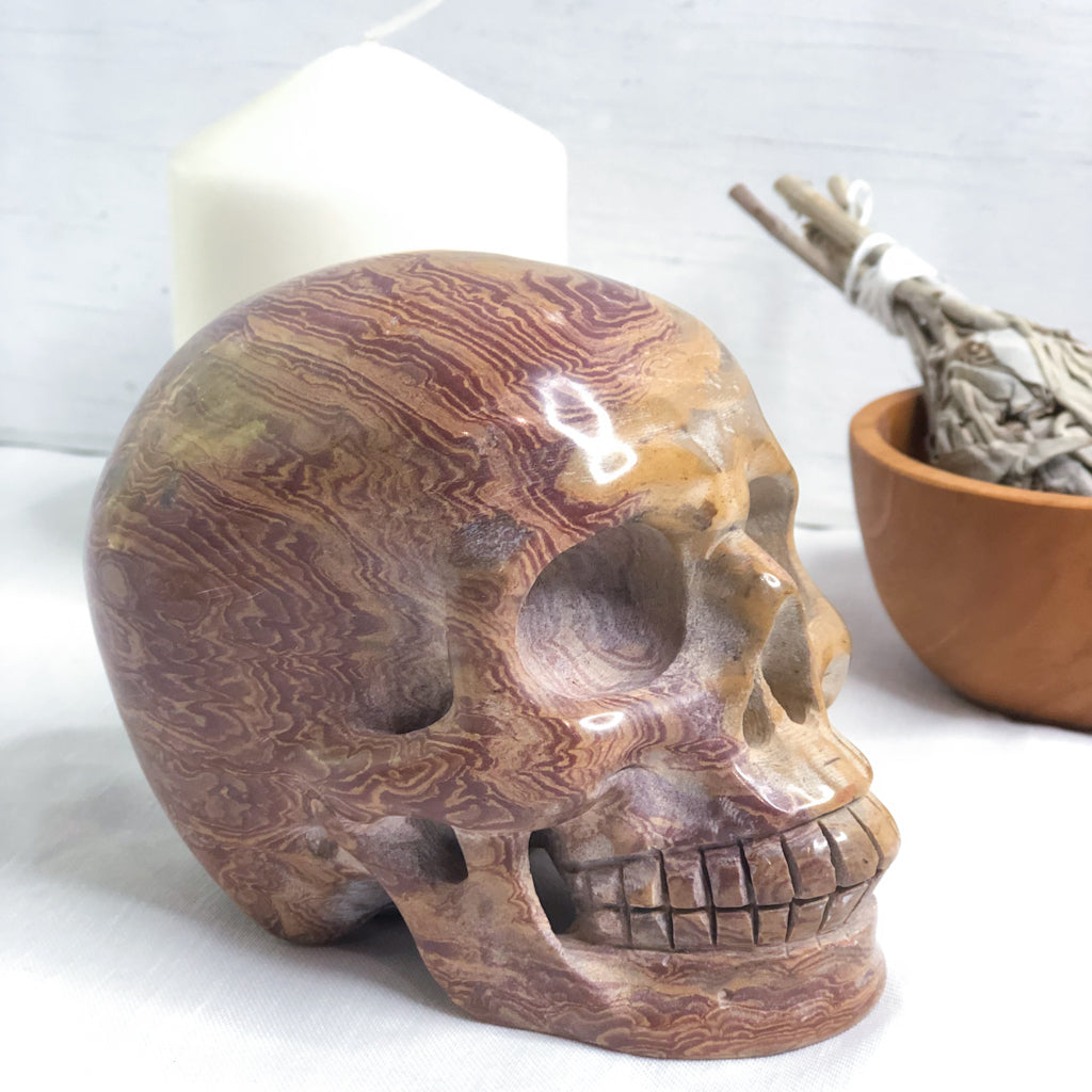 Jasper crystal skull hand carved statue XL 950g