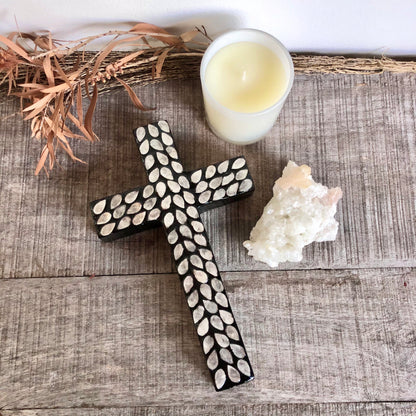 Capiz shell inlay wall tile cross