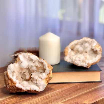 Clear quartz crystal geode cave pair L 980g