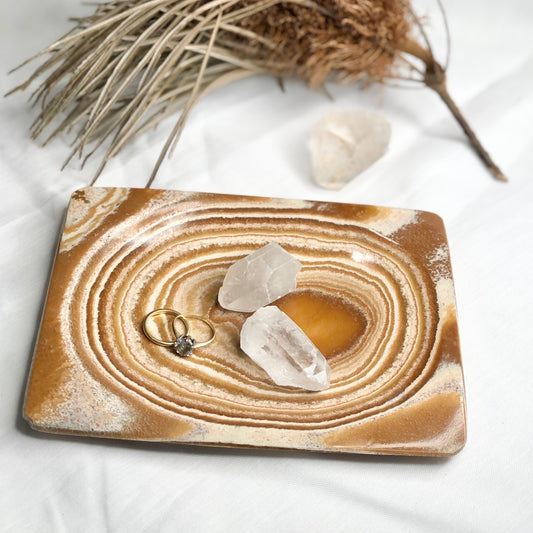 Aragonite crystal platter tray ring dish