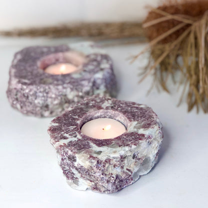 Lepidolite crystal candle holder
