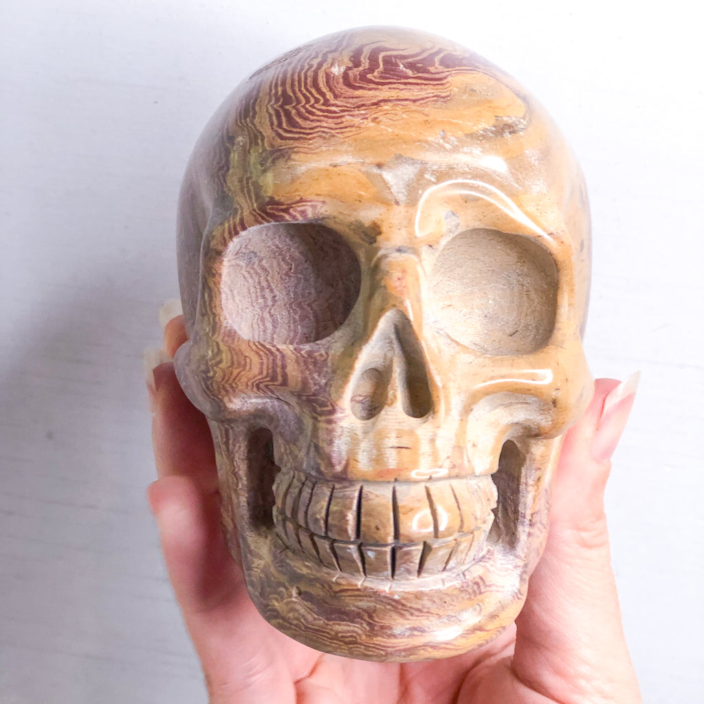 Jasper crystal skull hand carved statue XL 950g