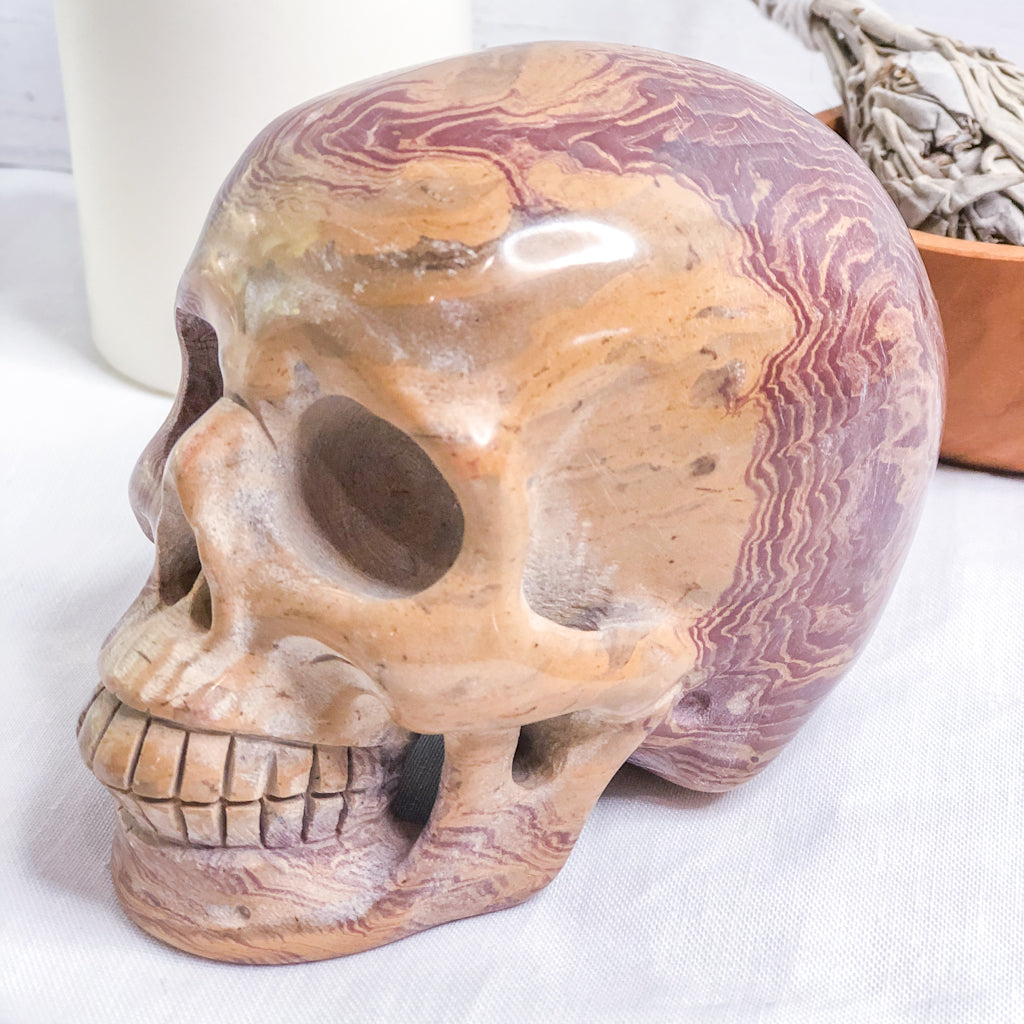 Jasper crystal skull hand carved statue XL 950g