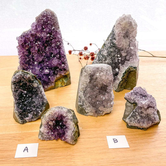 Amethyst crystal cluster geode cut base statue - S - L