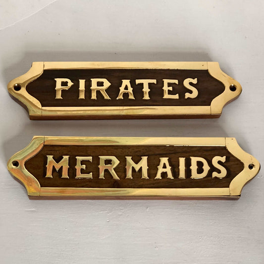 Brass Wooden plaque sign - mermaids sign / pirates sign