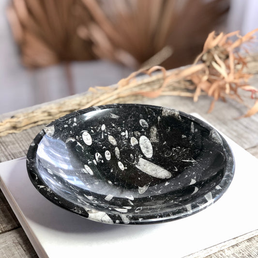 Fossil bowl / crystal carved dish