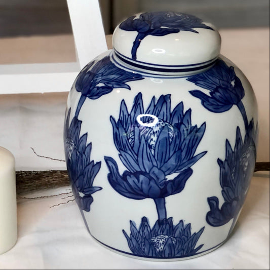 Blue + white floral ginger jar