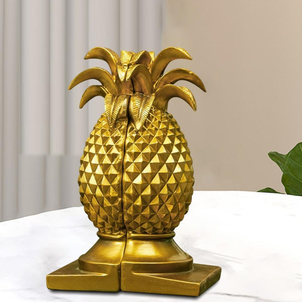 Gold pineapple bookend statue pair