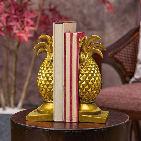 Gold pineapple bookend statue pair