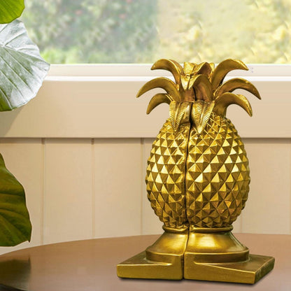 Gold pineapple bookend statue pair