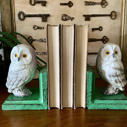 Owl vintage statue painted metal bookend - single or pair