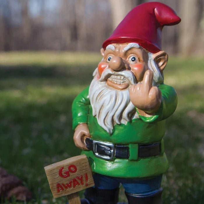 F off Angry rude finger garden gnome