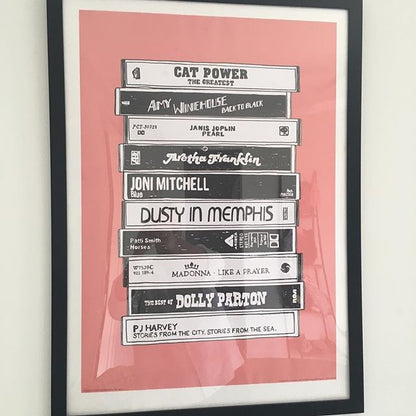 Classic divas in pink cassette tape poster print