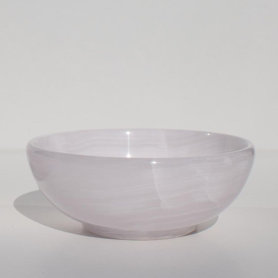 Mangano calcite pink crystal carved bowl