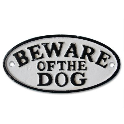 Beware Dog cast iron vintage wall hanging sign