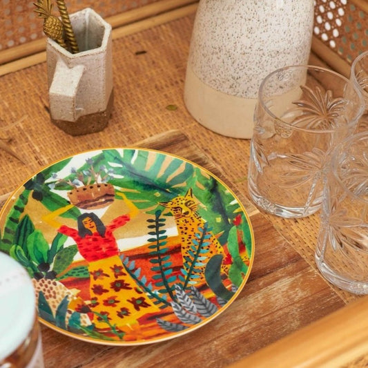 Tropical woman & leopard plate