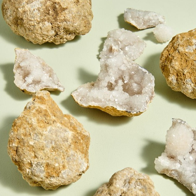 Crack your own clear quartz crystal geode cave love rock egg