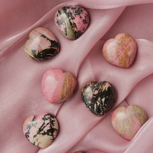 Pink rhodonite crystal puffy heart stone