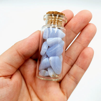 Blue lace agate crystal chip jar - Wishing + Fairy bottle