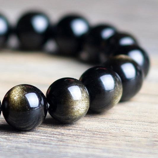 Gold sheen obsidian crystal bead bracelet