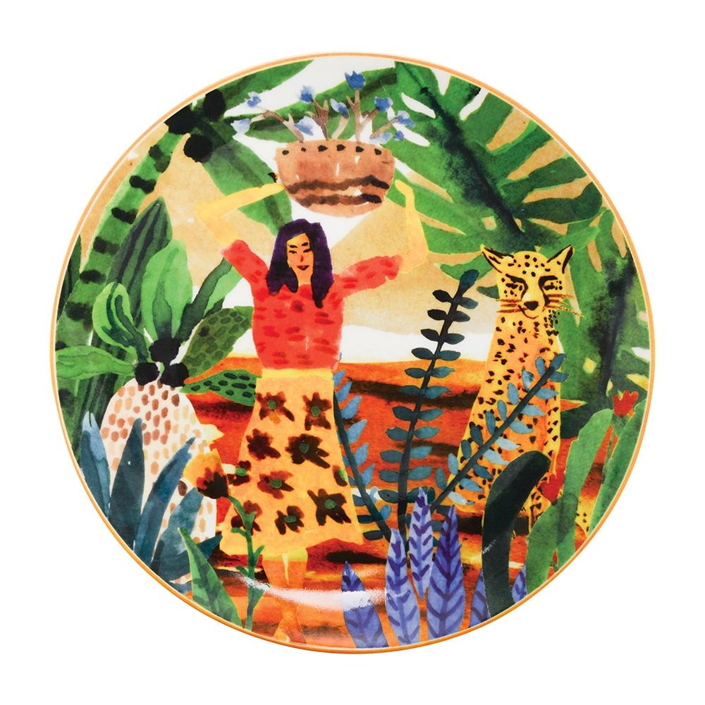 Tropical woman & leopard plate