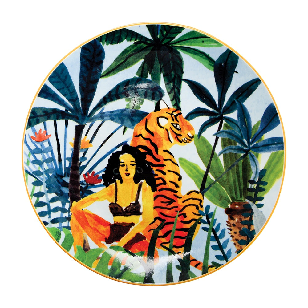 Tropical wild woman & tiger plate