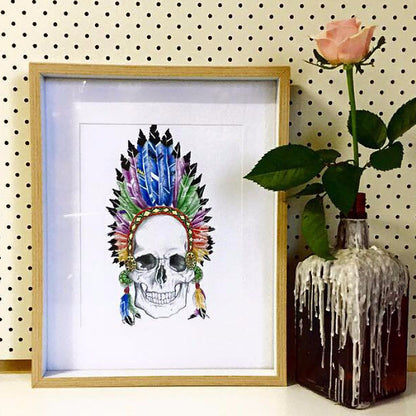 Indian chief feather crown skull print - Six Things - 1
