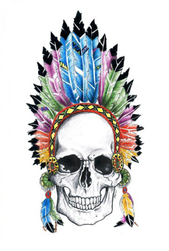 Indian chief feather crown skull print - Six Things - 2