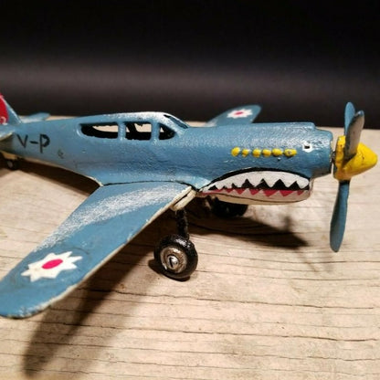 Cast iron shark mouth fighter jet plane statue