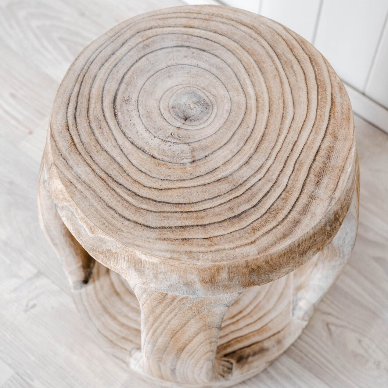 White wash wooden stool / side table