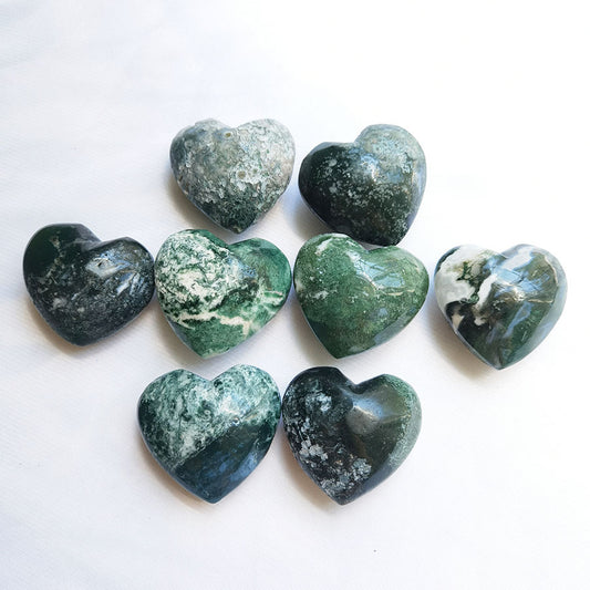 Moss agate crystal polished puffy heart