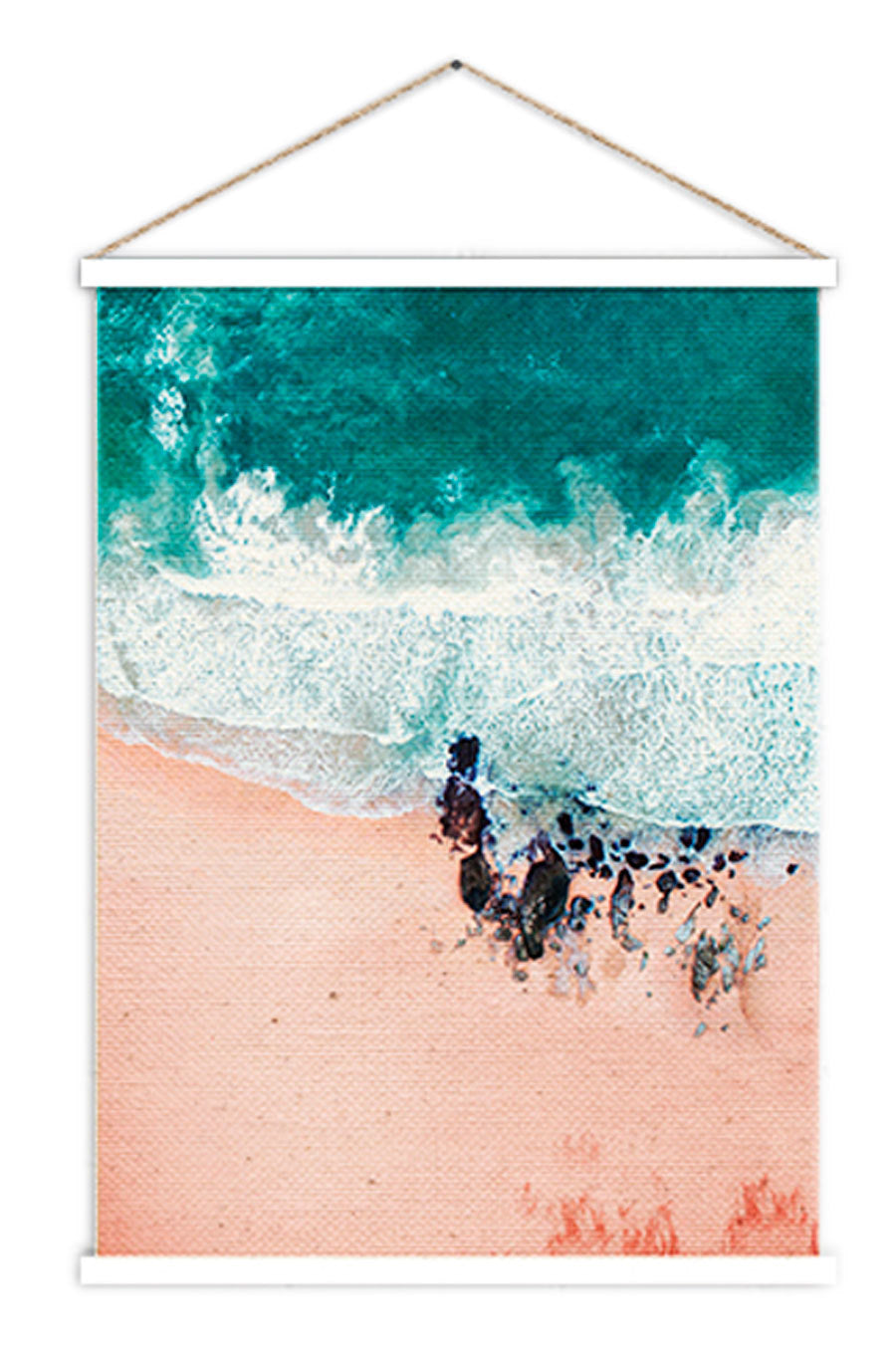 Surfs up pink sandy shore line hanging scroll poster print
