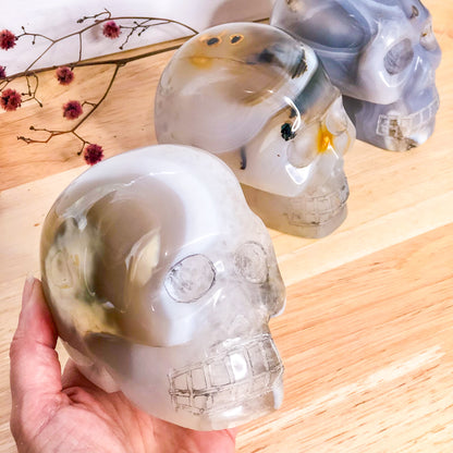 Natural Agate crystal hand carved skull statue XL