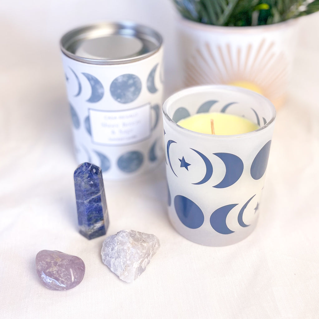 Blue luna moon phases glass scented candle