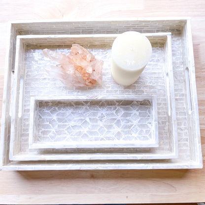 Handmade capiz shell pearl inlay rectangle tray S-L