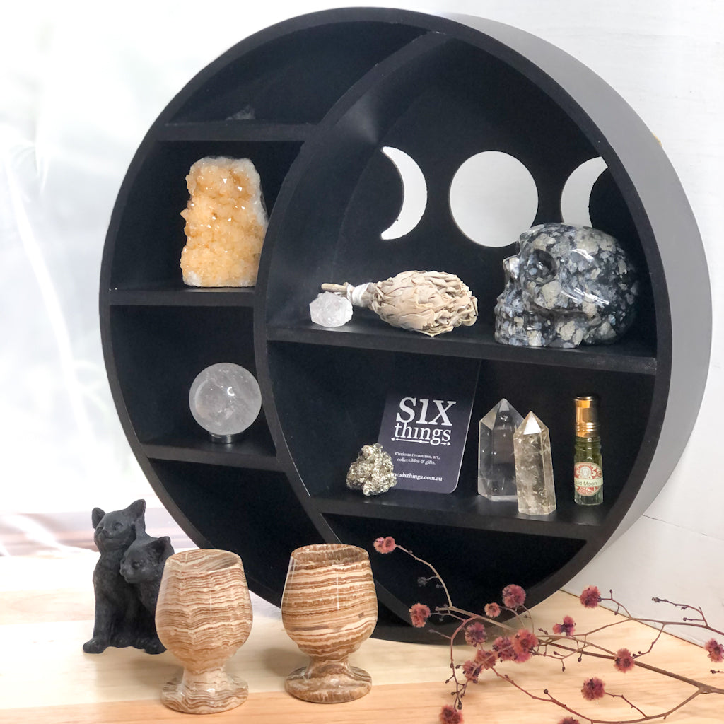 Witches moon phases black crystal display shelf