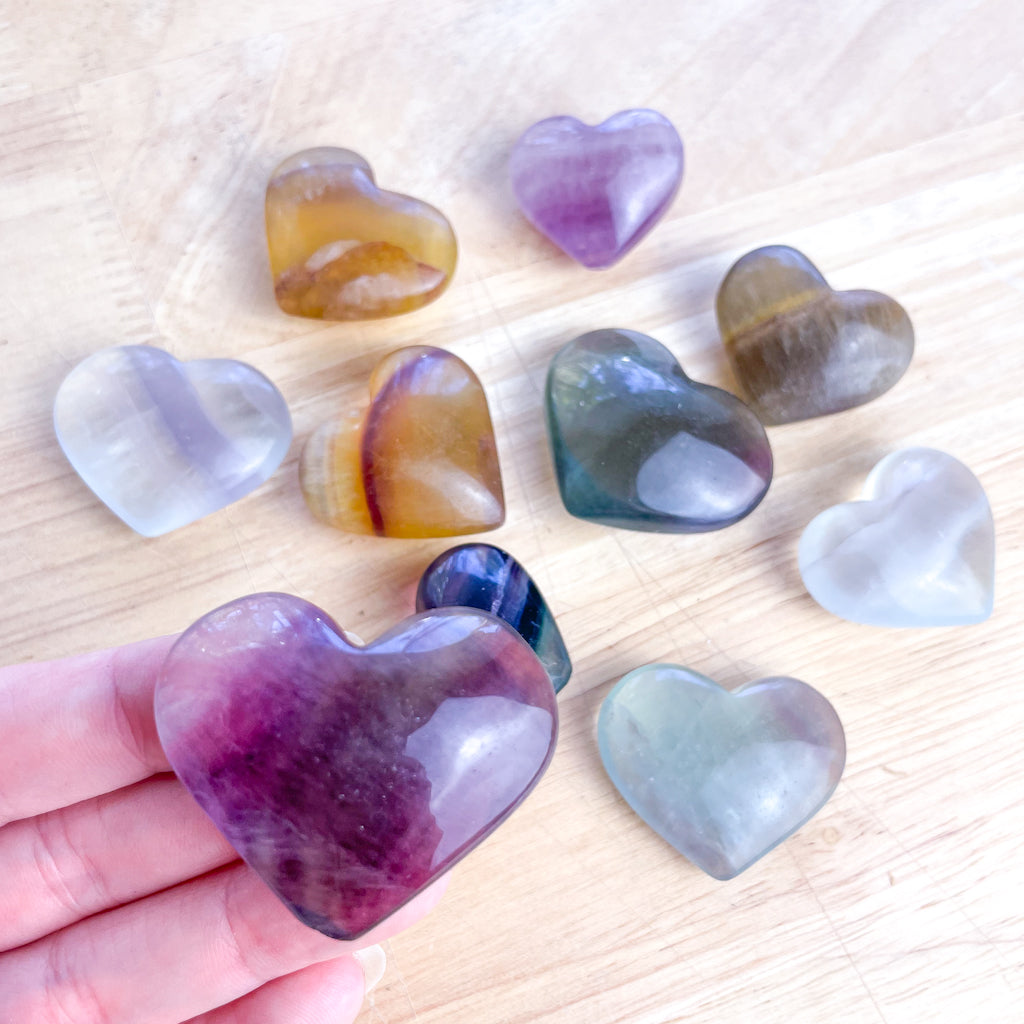 Fluorite crystal polished puffy heart