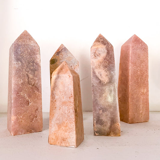 Pink amethyst crystal obelisk tower M-L