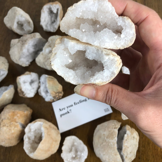 Clear quartz crystal geode cave love rock egg