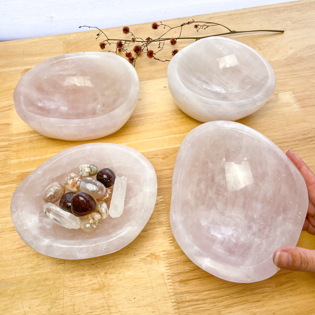 Rose quartz crystal bowl / carved dish large 1-1.5kg