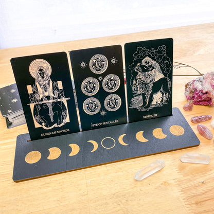 Moon phases wooden tarot 3 card holder stand